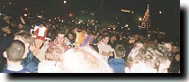 Crowd exiting Trafalgar Square on New Year's