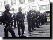 Riot police at anti-war protests on Market Street.